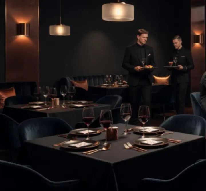 Elegancka restauracja-lounge z oświetlonym stołem pokerowym