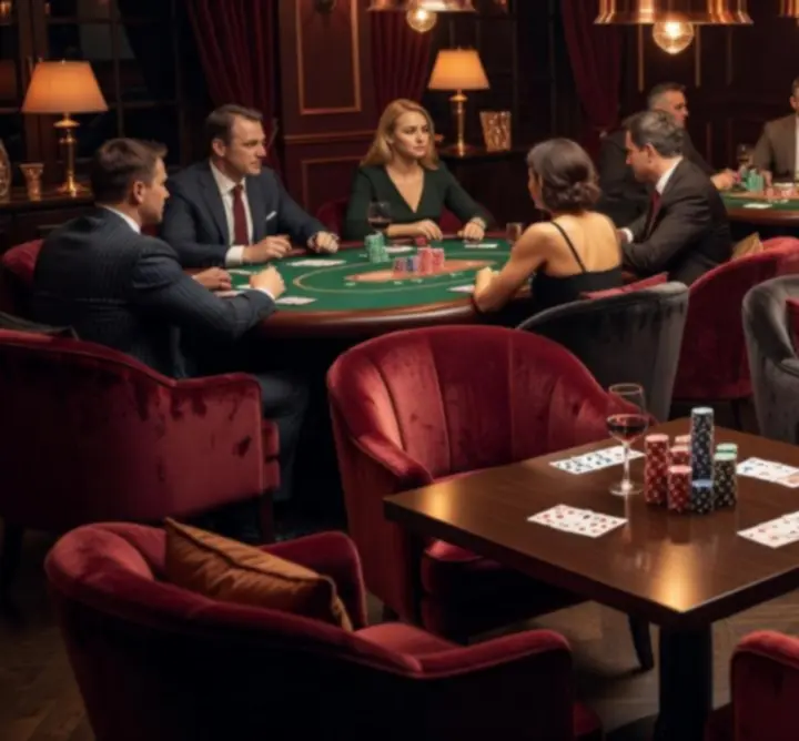 Elegancka sala restauracyjna podczas wieczoru pokerowego