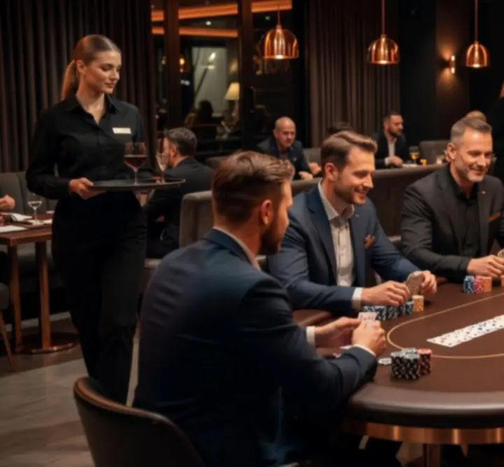 Atmosfera wieczornego pokerowego spotkania w eleganckim lounge
