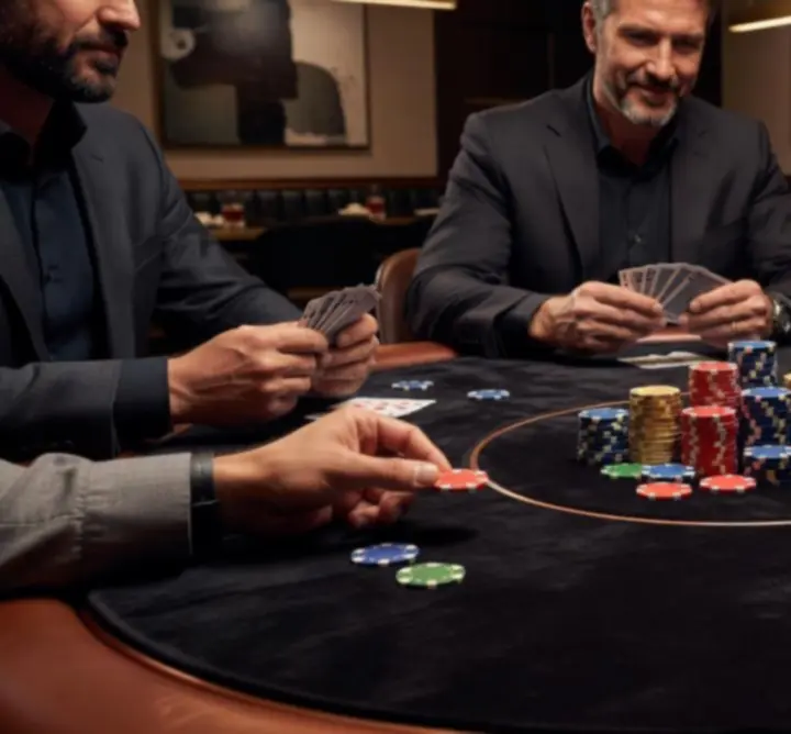 Stół pokerowy z kartami i żetonami w eleganckiej restauracji